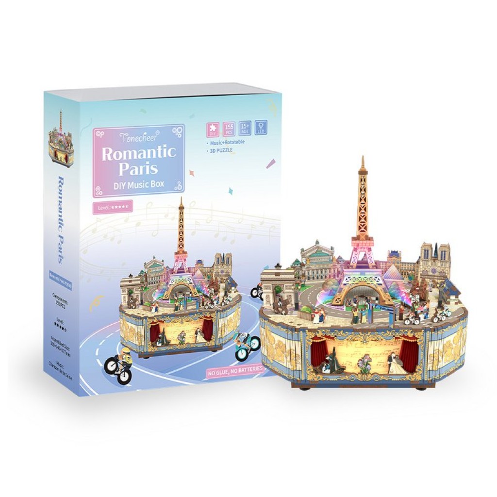 Music box DIY 3D Houten Romantic Paris Tone-Cheer, TQ036, 16x14x17.7cm