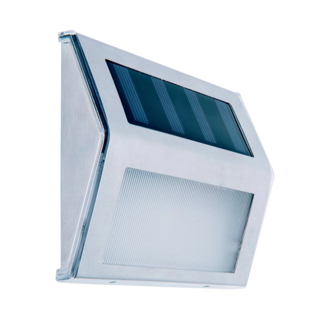 4 Set LED solar outer light, for outside, wall lamp-metal and plastic in steel-blank, with integrated LED