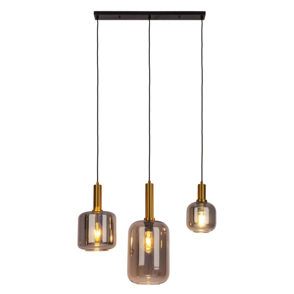 3er Pendelleuchte "FUMO", Pendellampe aus Metall und Glas in Schwarz,, mit E14-Fassung, für Esszimmer, Wohnzimmer, Diele oder Büro, Hängelampe 82 cm lang