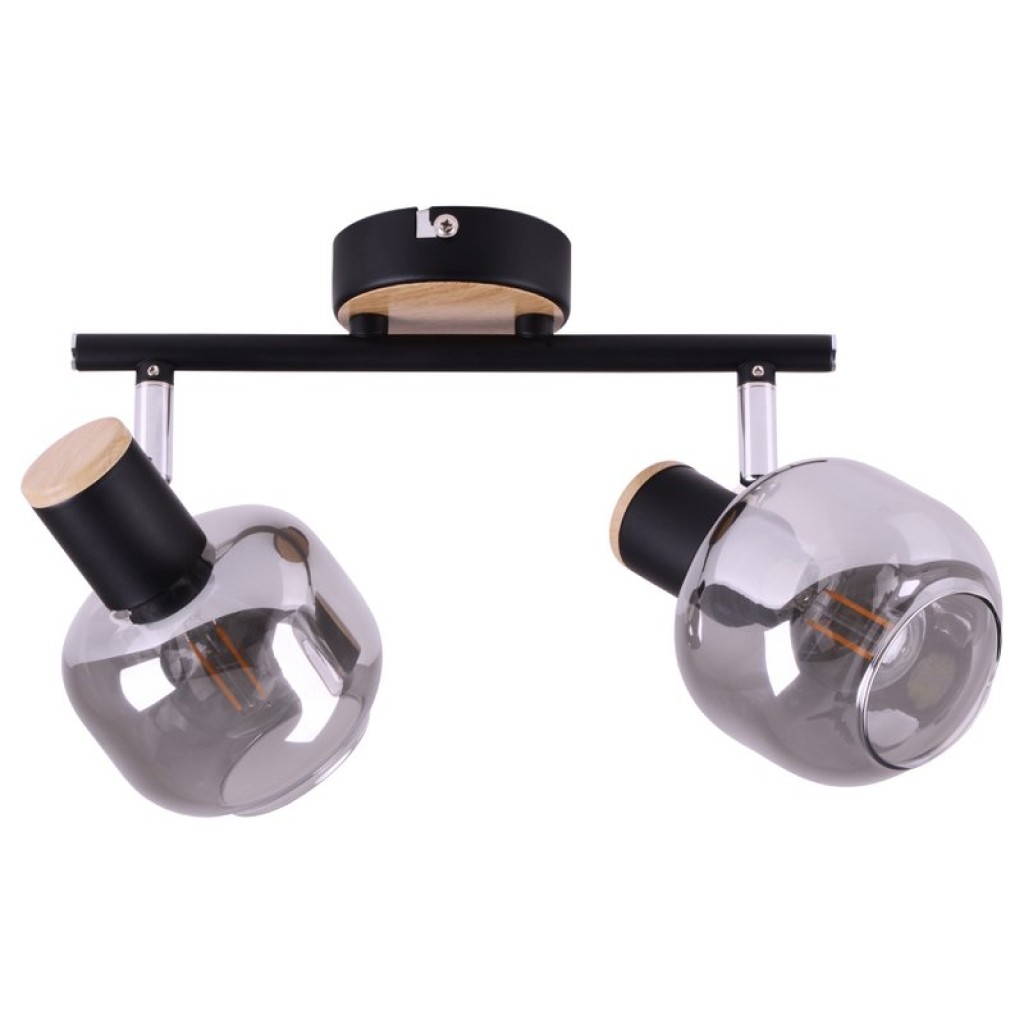 2 SPOT ceiling lamp "Fumoso", metal ceiling lamp and smoke glass in black, and nature, with E14 socket, for dining room, living room, hallway or office, 40 x 20 cm