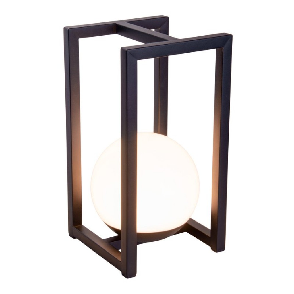 LED Dekoleuchte KALI für Balkon und Terrasse, Deko Tischlampe aus Metall und Kunststoff in Schwarz,, fest verbaute LEDs, 30 x 16 x16 cm