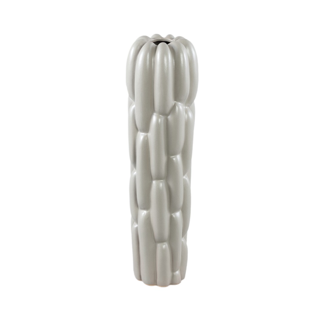 Seanis Grey Round Ceramic Vase Block Pattern S