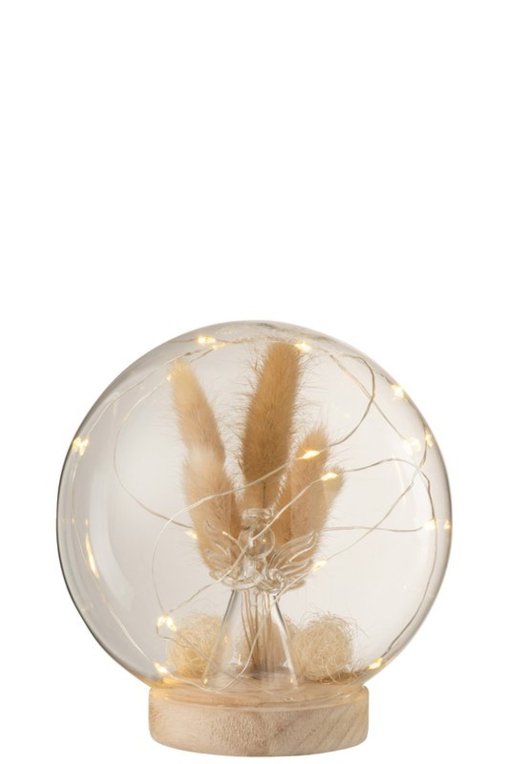 J-Line decoration Bell Jar Angel - glass/wood - natural - LED - large