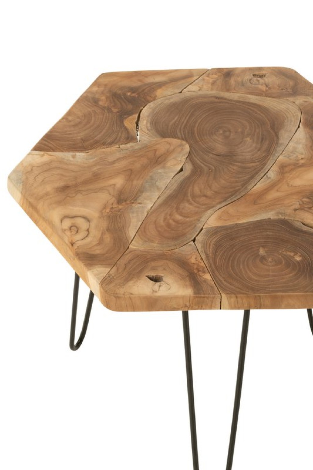 J-Line Set Of Two Side Table Hexagon Teak Wood/Metal Naturel