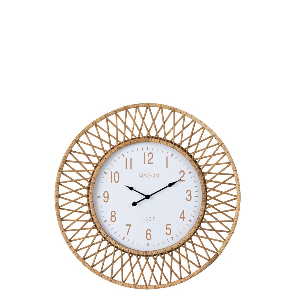 J-Line klok Wonder - rotan - naturel/wit - large - Ø 61.5 cm