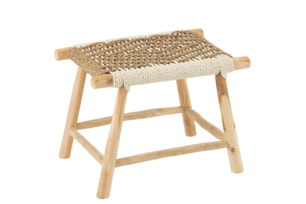 J-Line Pouf Waverly Teak Wood/Seagrass Natural/White