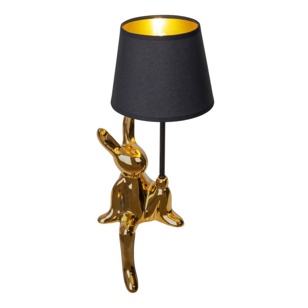 Table lamp "Helge" Ø 18 cm, height approx. 45 cm, made of ceramic in black and gold, black text blades