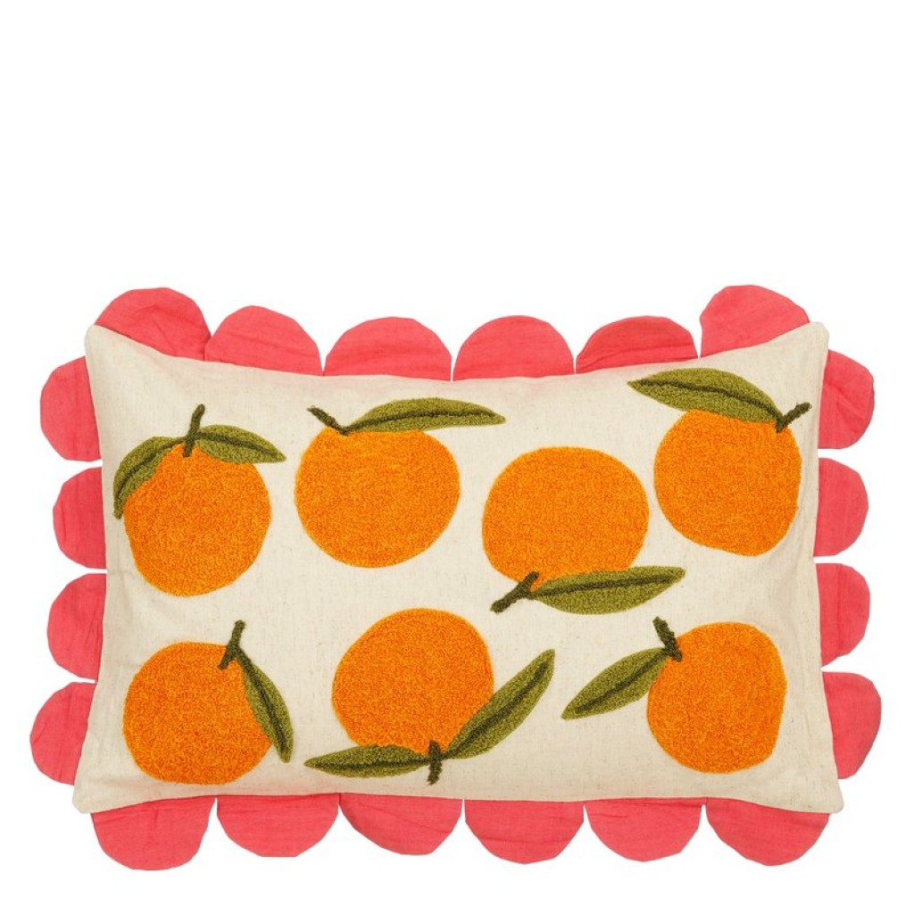 Oranges Decorative cushion - L65 x B45 x H10 cm - Cotton - Off -White, Orange, Pink