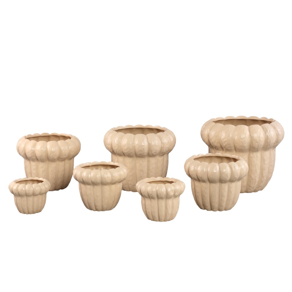 Samaran Cream Round Ceramic Pot Ribbed Low XL