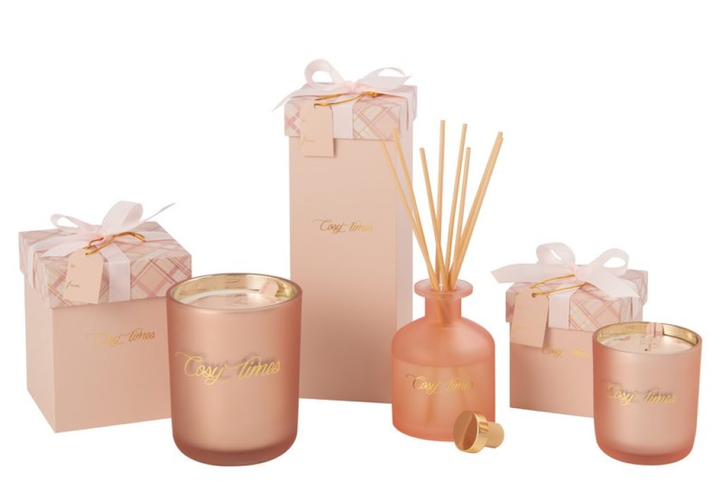 J-Line geurolie + stokjes Cosy Times - Rainbow Reef - roze - glas