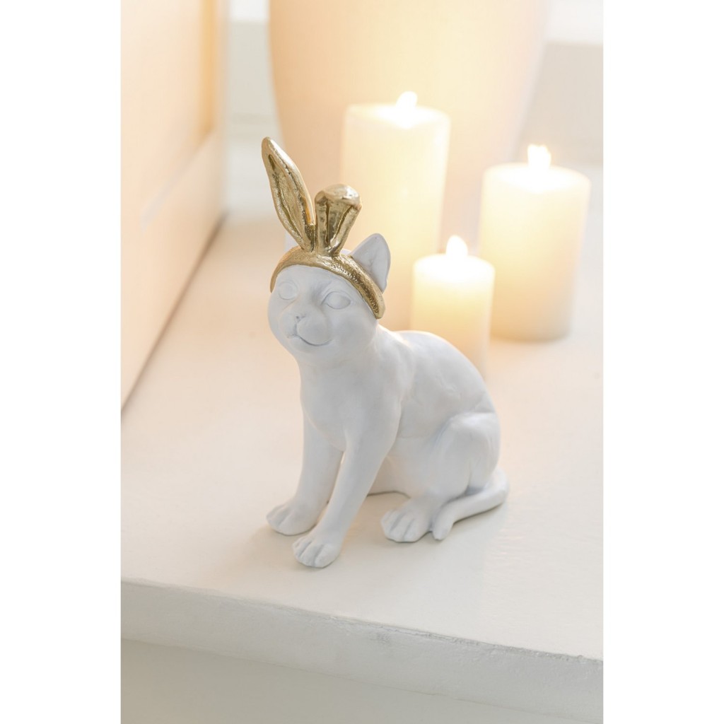 J-Line decoratie Kat Oor - polyresin - goud/wit - large