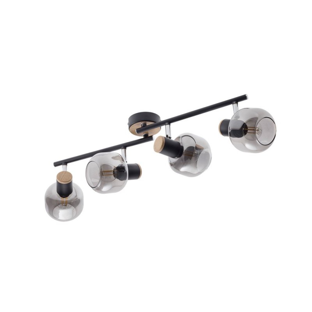 4er Spot Deckenleuchte "FUMOSO", Deckenlampe aus Metall und Rauchglas in Schwarz,, mit E14-Fassung, für Esszimmer, Wohnzimmer, Diele oder Büro, 80 x 20 cm