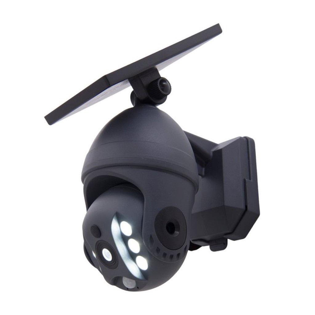 LED solar exterior wall lamp "Moho" with motion detector and security camera fold, wall light made of plastic in gray, with integrated LED