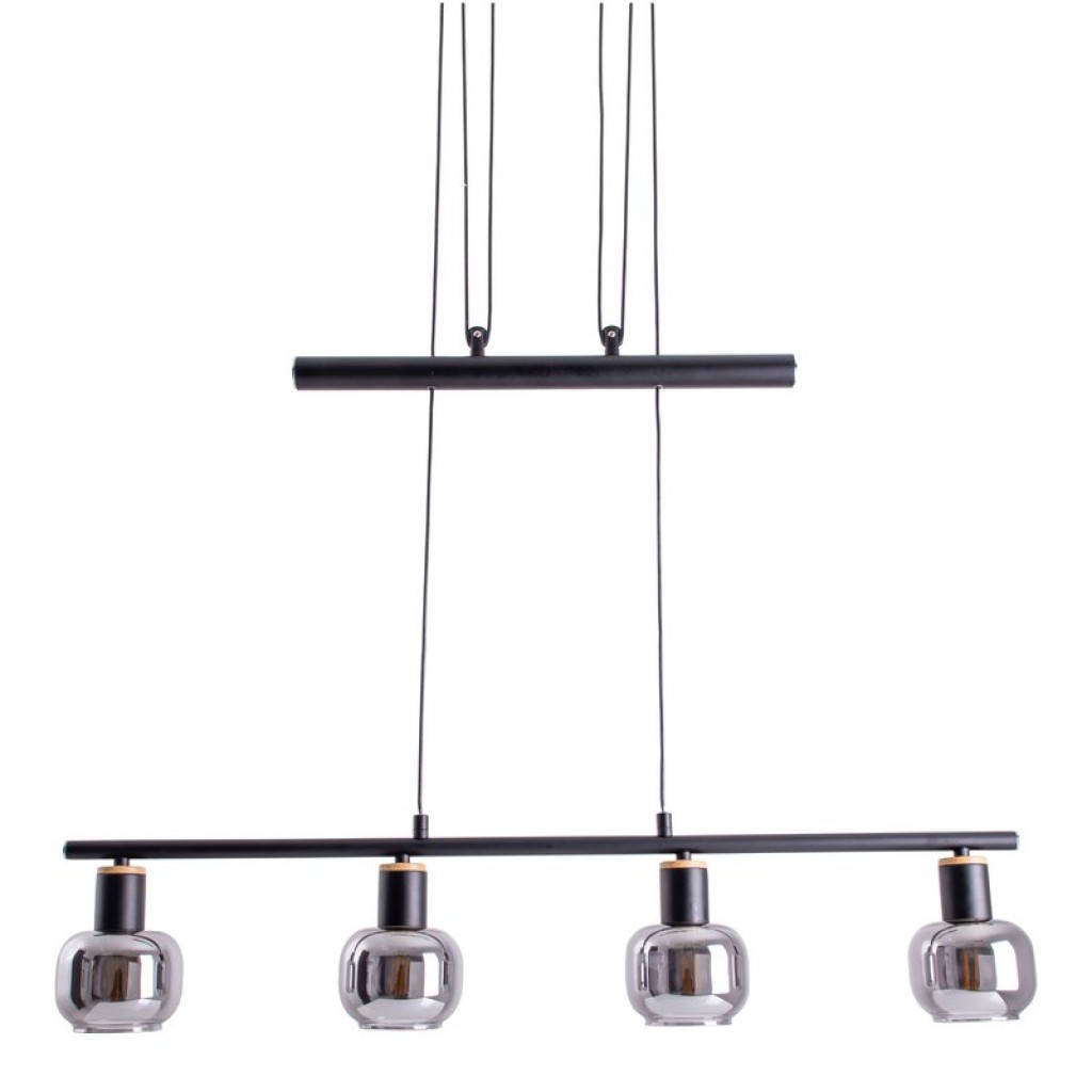 4 pendant lamp "fumoso", pendant lamp height adjustable made of metal and smoke glass in black, with E14 socket, for dining room, living room, hallway or office, 78 x 10 cm