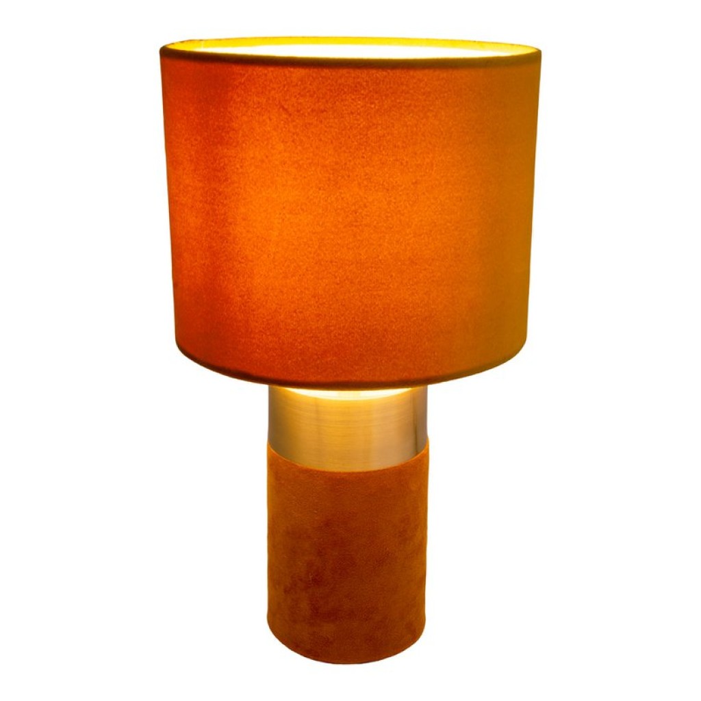 Tischleuchte "BORDO" 32cm hoch aus Metall und Velours in Gold und Braun, mit E14-Fassung, Lampe für Esszimmer, Wohnzimmer, Diele oder Büro