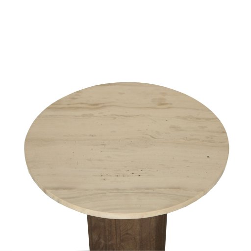 Liora Brown Mango Wood Side Table Marble Top Rnd
