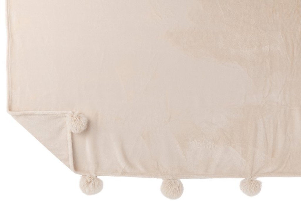 J-Line Plaid Pompom - polyester - light beige - 170 x 130 cm