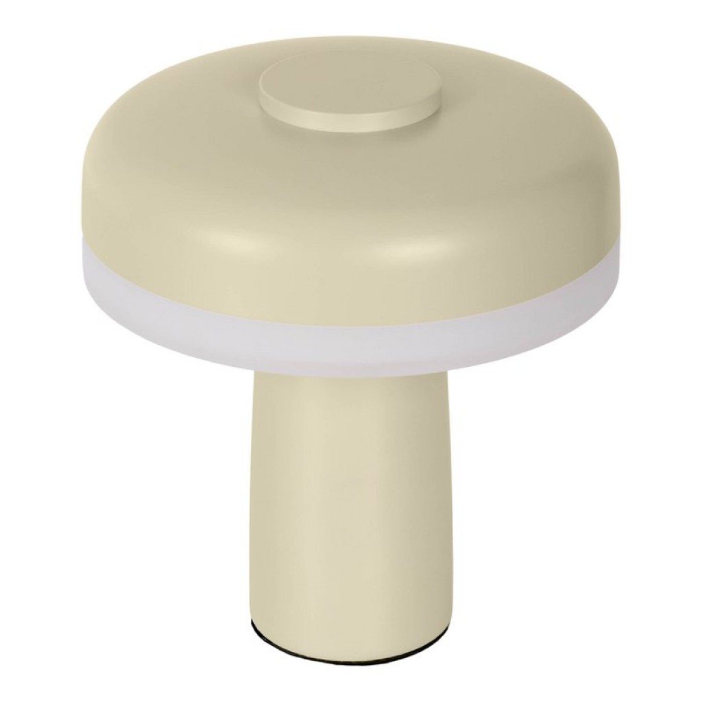 Cordless table light "Pilu", 16.5 cm high, above Ø of 15 cm, metal in the color frost allmond, white plastic, integrated LEDs, 280 lumens, dimmable by touch sensor, warm white