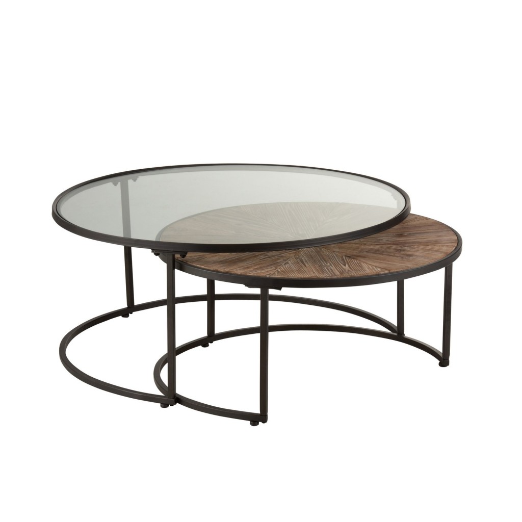 J-Line Set Van 2 Salontafels Rond Metaal Zwart - 91 x 91 x 41 cm