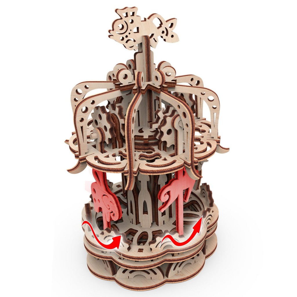 Mr. Playwood 3D Houten Puzzel Carousel klein, 10404, 12,5x12,5x17,5cm.