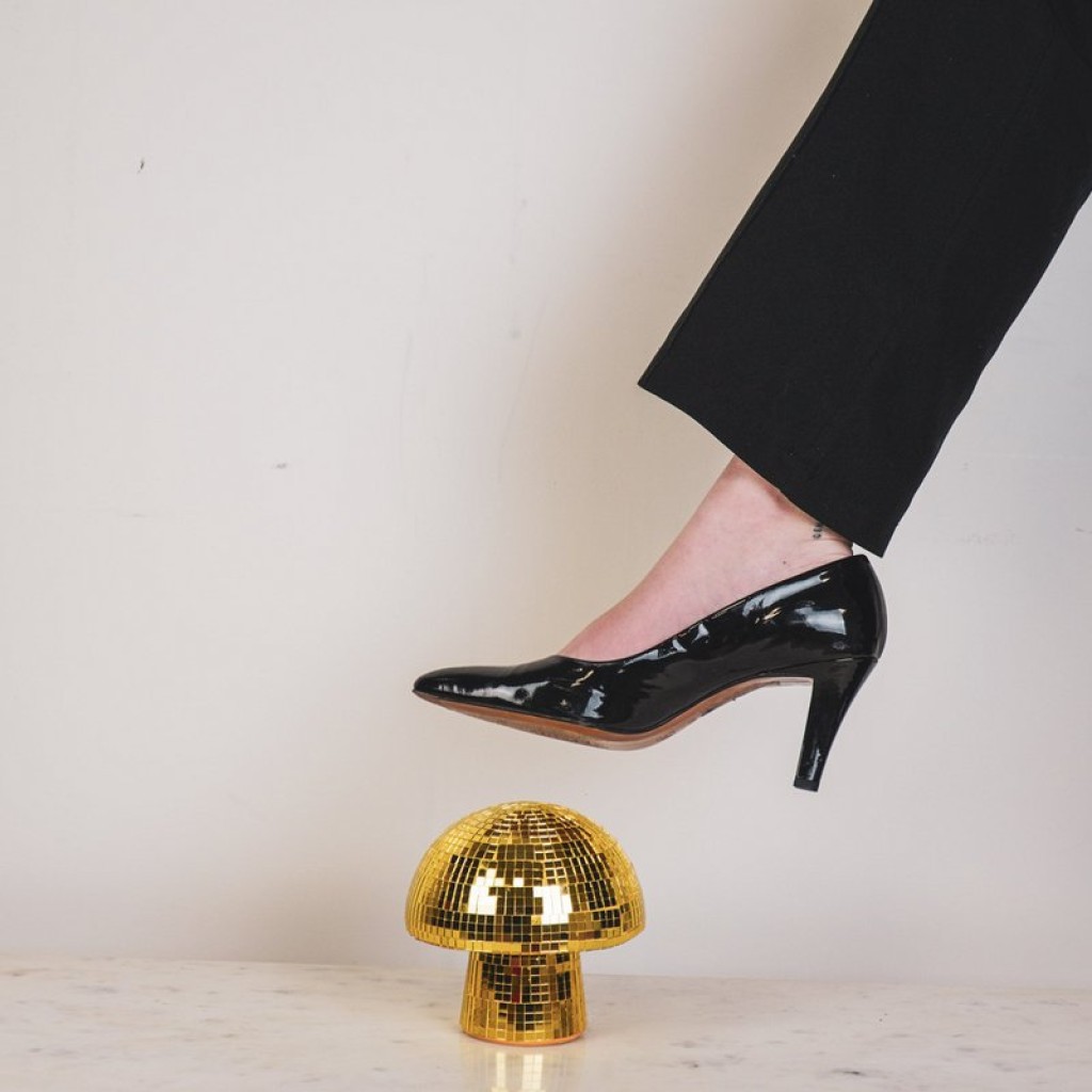 Ornament - Disco -Mushroom - Glass -Gold - 14x14x14cm