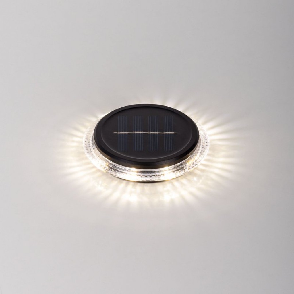 6 Set Solar-Boden-Sprießleucht Ø approx. 11.2 cm, black plastic, twilight sensor, for entrance, terrace and paths