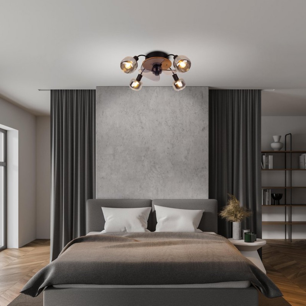 Ceiling lamp including fan "Fumoso", in black, brown and nature, for E27, Ø 51 cm