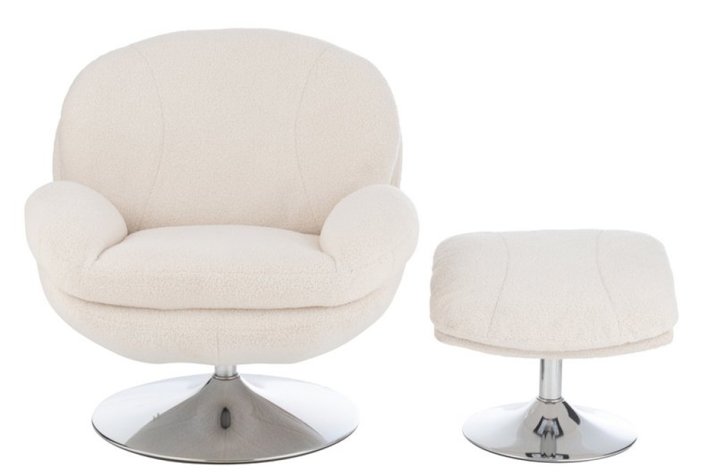 J-Line Relax Zetel+ Voetbank Metaal/Multiplex Creme/Zilver