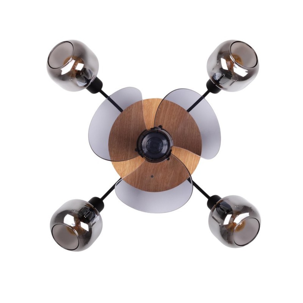 Ceiling lamp including fan "Fumoso", in black, brown and nature, for E27, Ø 51 cm