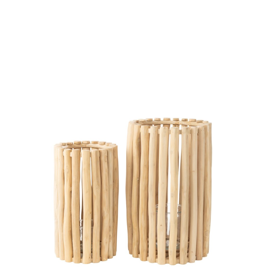 J-Line Set Van 2 Lantaarn Teck Naturel