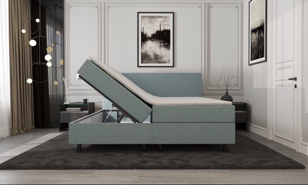 Mörgenn Opberg Boxspring Blauw 180x200