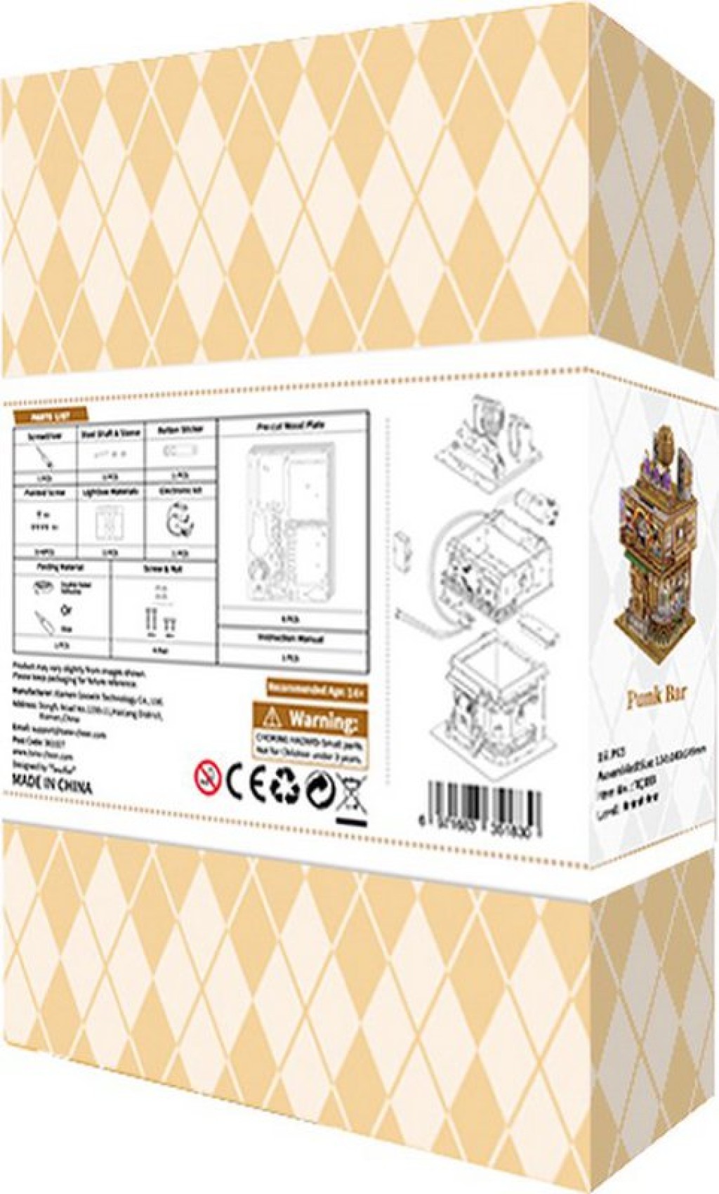 Tone-Cheer DIY 3D Houten Puzzel Desk Bin, Punk Bar, TQ183,15x14x25cm