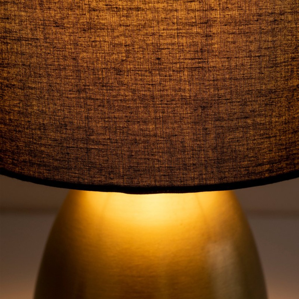 Tischleuchte "AURUM" 33 cm hoch in Gold/schwarz, aus Metall und Textil, mit E14-Fassung, Beleuchtung für Esszimmer, Wohnzimmer, Diele oder Büro