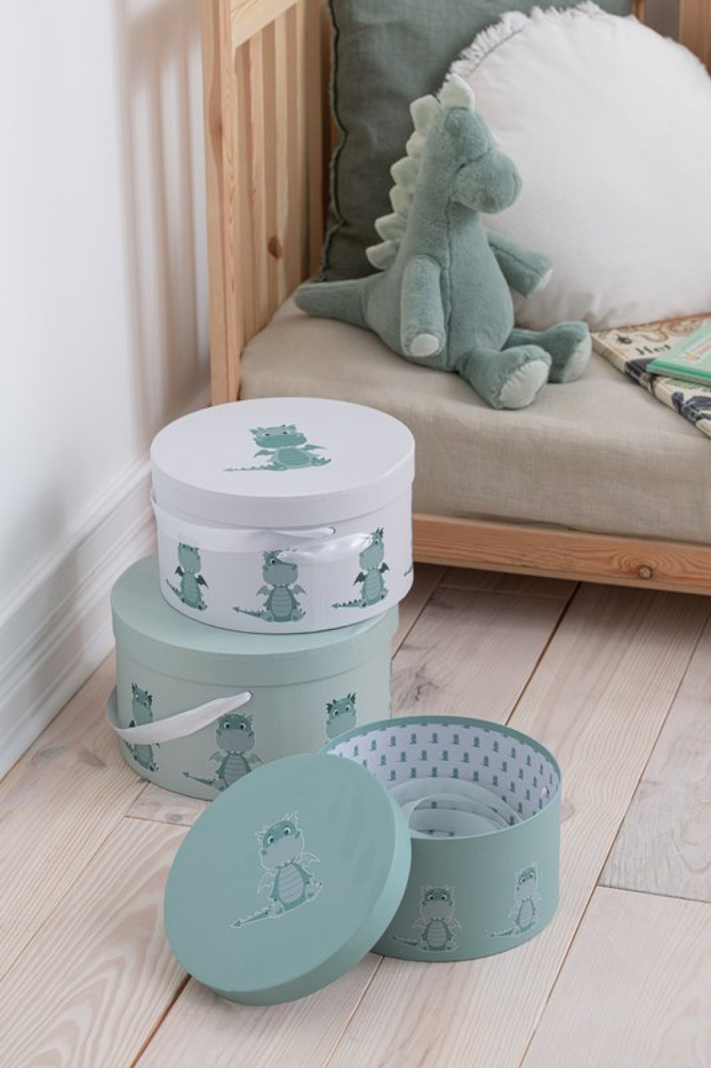 J-Line Set of 3 Boxes Dragon Paper White/Mint