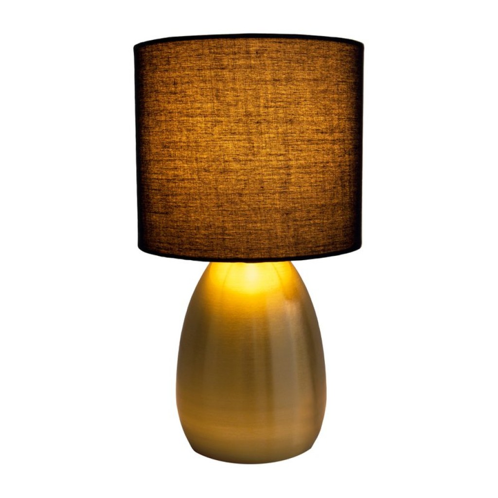 Tischleuchte "AURUM" 33 cm hoch in Gold/schwarz, aus Metall und Textil, mit E14-Fassung, Beleuchtung für Esszimmer, Wohnzimmer, Diele oder Büro