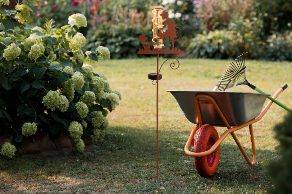 LED-Solar Erdspieß Regenwassermesser h: 95cm , für Außen, Erdspieß aus Metall und Glas und Kunststoff in Braun, mit integrierter LED