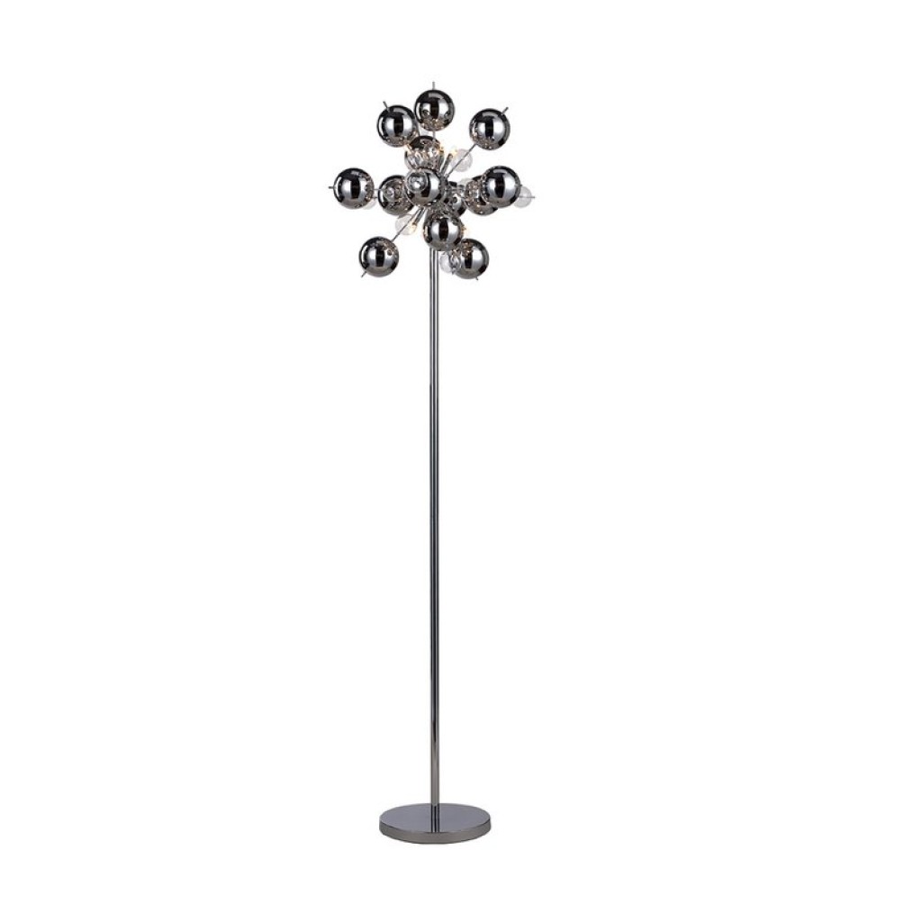 Standing lamp "explosion" in chrome, floor lamp made of metal and glass, chrome, G9, floor lamp 169 cm high
