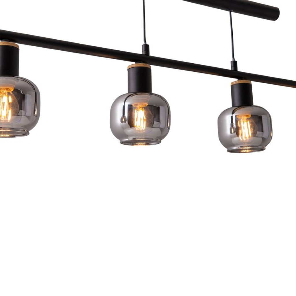 4 pendant lamp "fumoso", pendant lamp height adjustable made of metal and smoke glass in black, with E14 socket, for dining room, living room, hallway or office, 78 x 10 cm