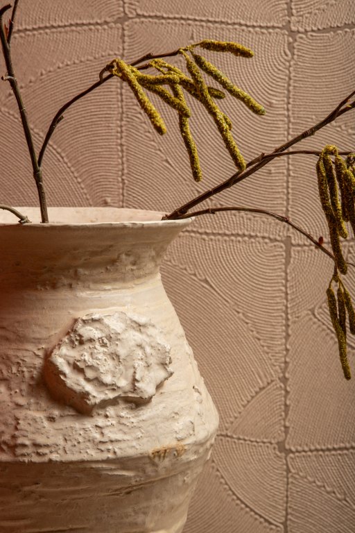 Leandra Beige Round Ceramic Jar Rough Structure S
