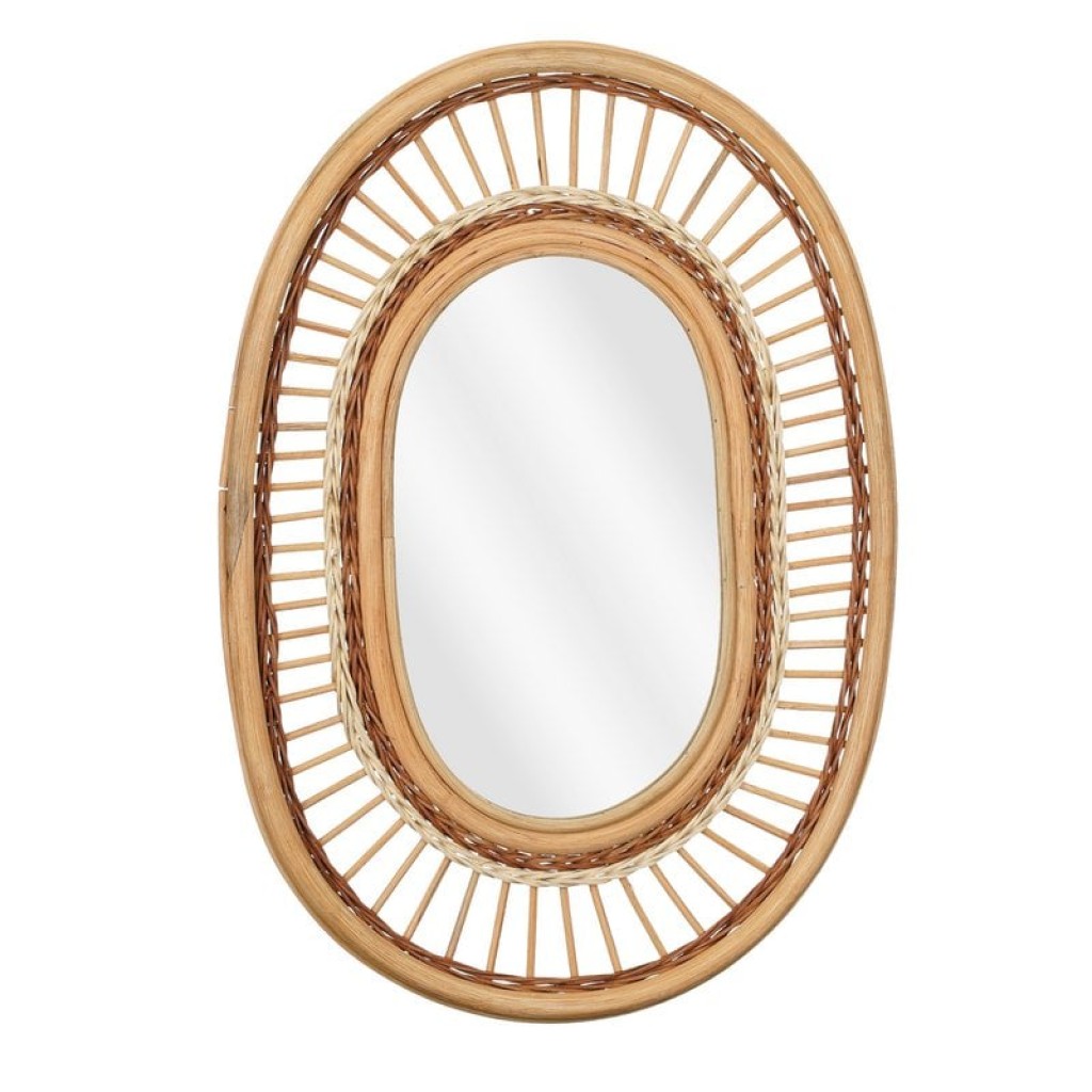 Oval wall mirror - L59 x B40 x H3 cm - rattan - light brown