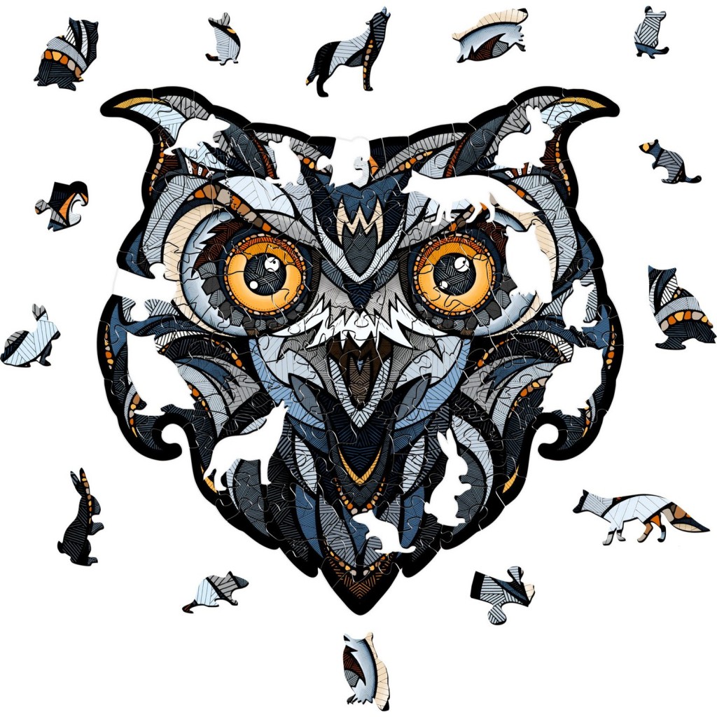 Eco Wood Art (EWA) Houten Legpuzzel Eagle-Owl, Size S, 3540, 20,4x20,6x0,4cm
