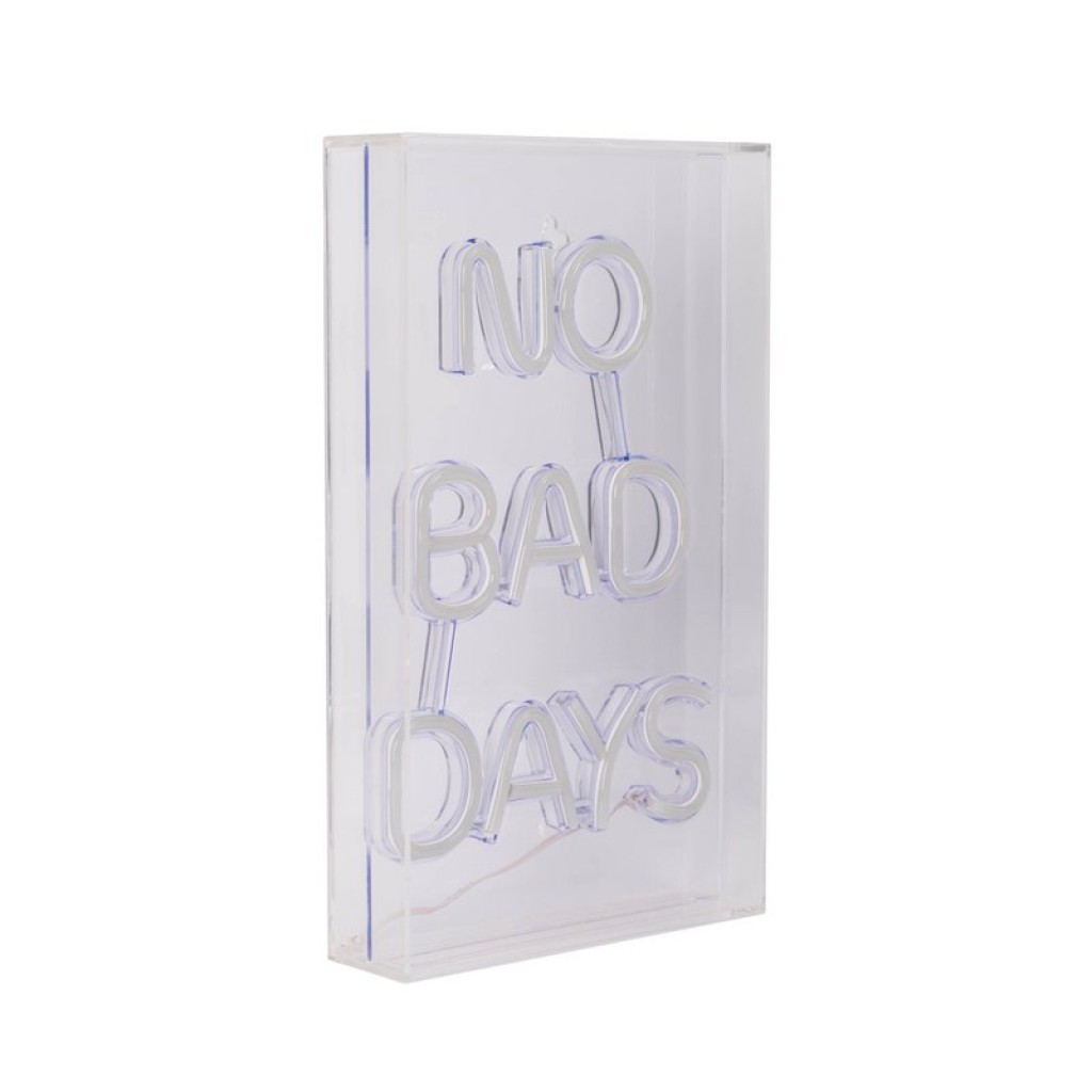 LED font light "No Bad Days" decoration for inside 30 x 18 cm, in blue and magenta-red