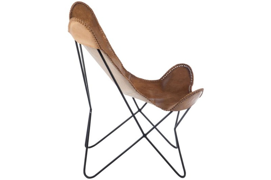 J-Line Lounge chair - leather/metal - cognac