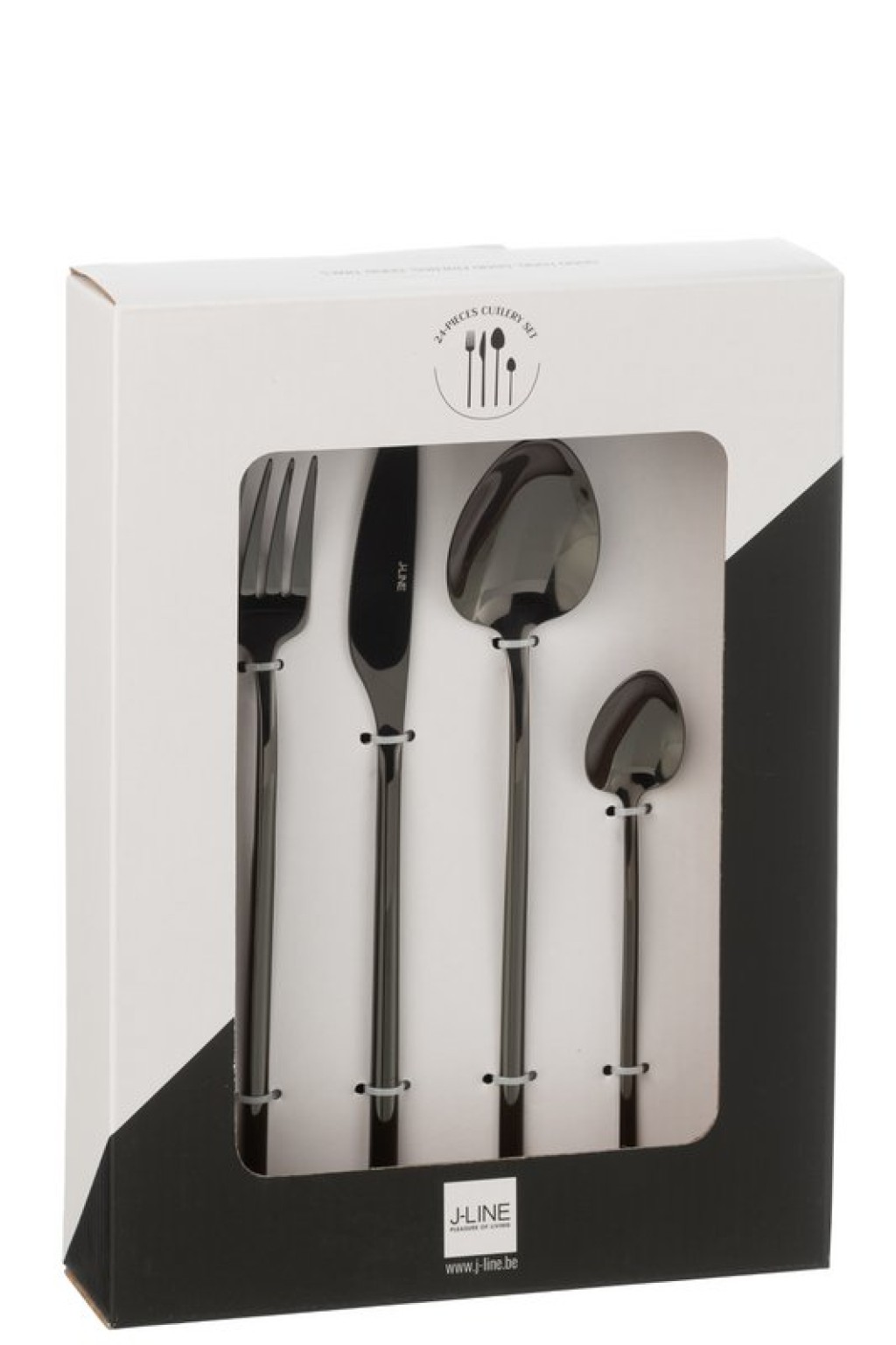 J-Line Box Cutlery C 24 Pieces Stainless Steel Shiny Black