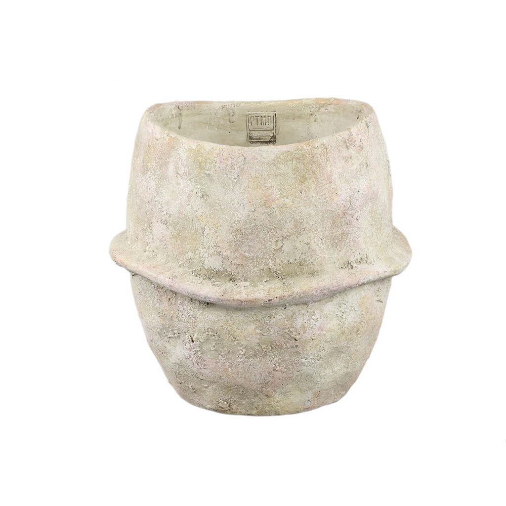 Haania Beige Cement Round Pot With Middle Line XL