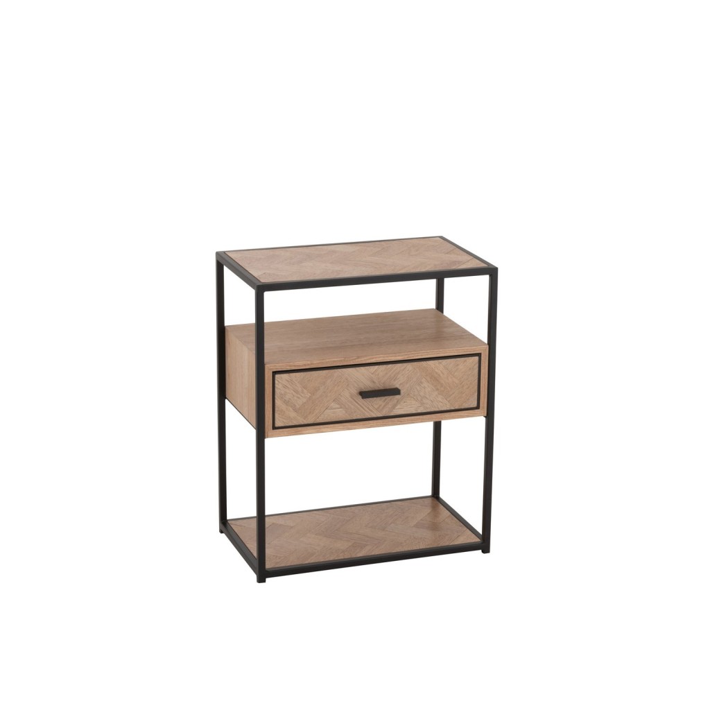 J-Line bijzettafel Zigzag 1 Lade - hout/metaal - naturel/zwart