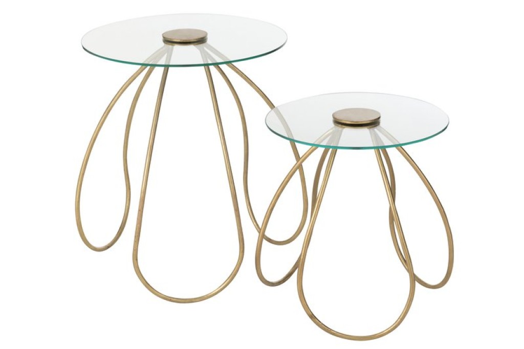 J-Line table Round - metal/glass - gold - 2 pieces