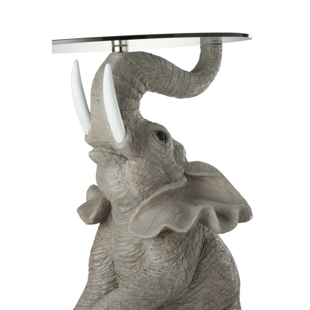 J-Line tafel Olifant - poly/glas - grijs