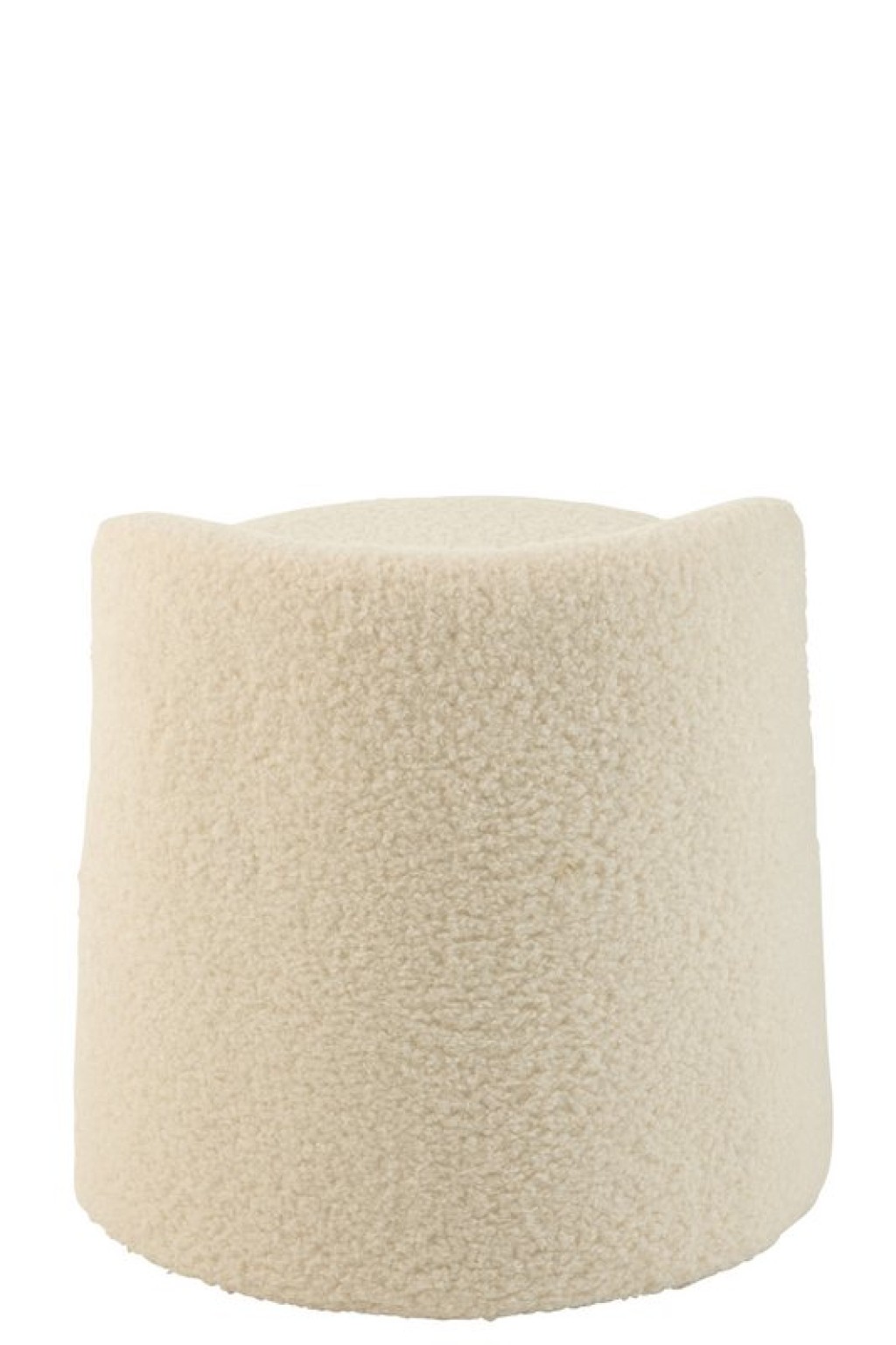 J-Line Poef Teddy Round+Rugleuing Bouclé White