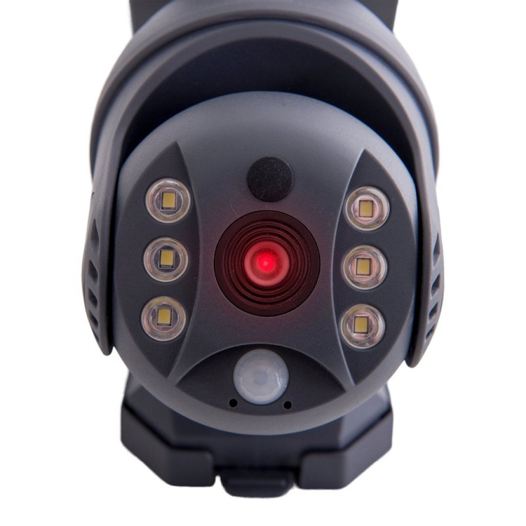 LED solar exterior wall lamp "Moho" with motion detector and security camera fold, wall light made of plastic in gray, with integrated LED